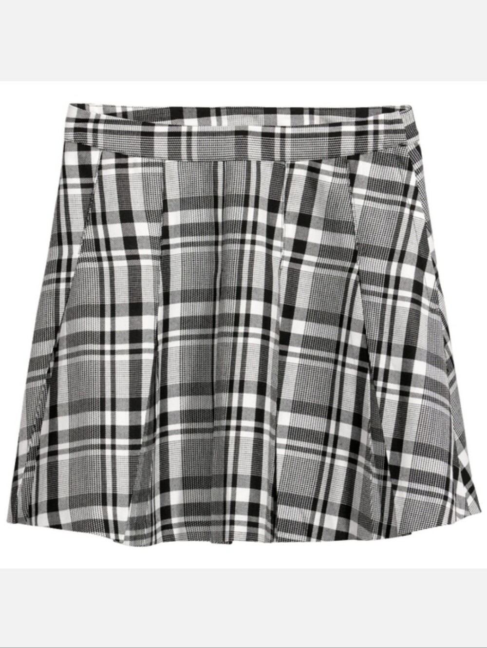 H&M Divided Black & White Plaid Pleated Mini Skirt | Size 2 | EUC
